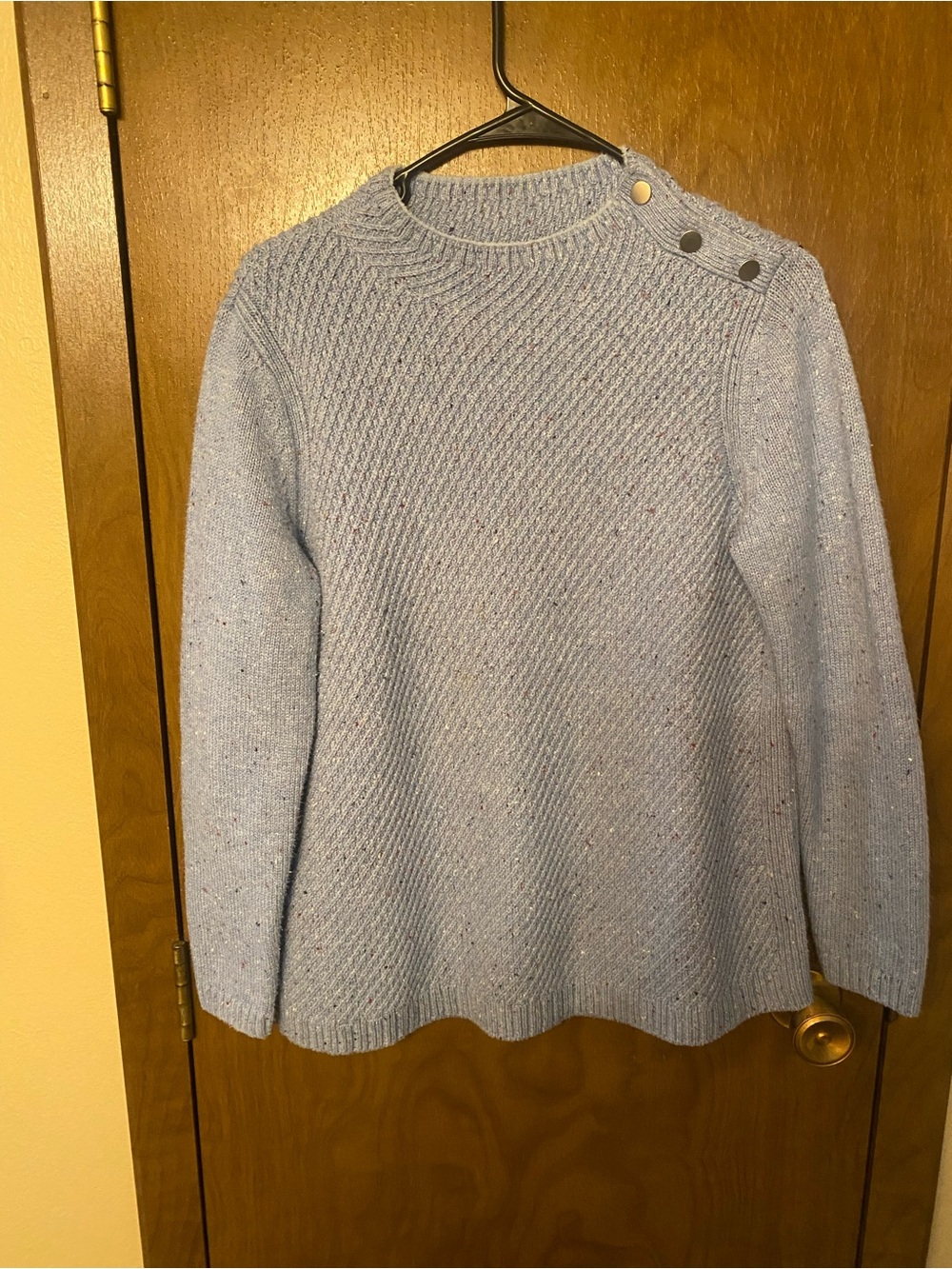 Talbots Light Blue Button-Shoulder Knit Sweater